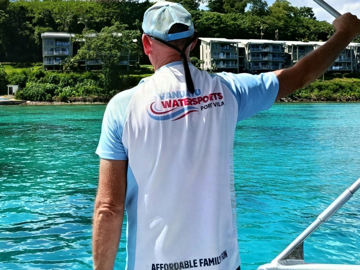 Vanuatu Watersports guide overlooking Iririki Island resort