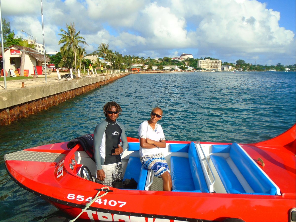 Tropic Thunder Jet boat docked at Port Vila waterfront